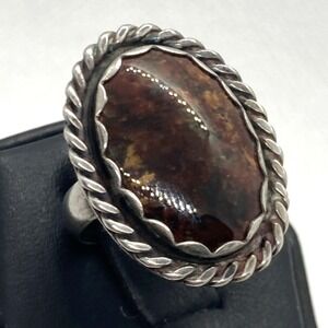 Vintage SW Style Brown Natural Jasper Ring Size 6 Sterling Silver 925 Ring 7.8g
